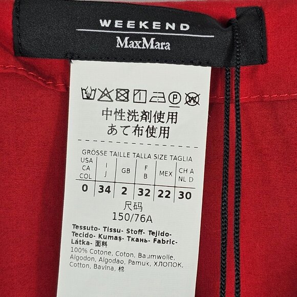 Weekend Max Mara Dress 0 Faiti Cherry Red Cotton A-Line Pockets Belt Zipper FLAW - Picture 12 of 16